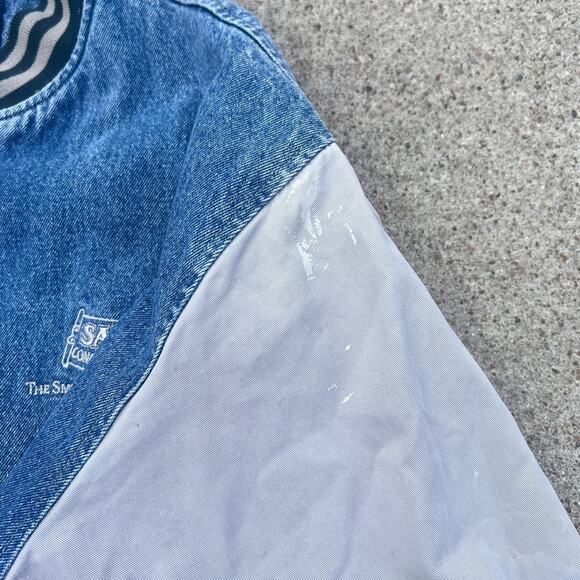 Vintage 90s Denim Jean Varsity Bomber Jacket Swingster | Size XL - Picture 8 of 11